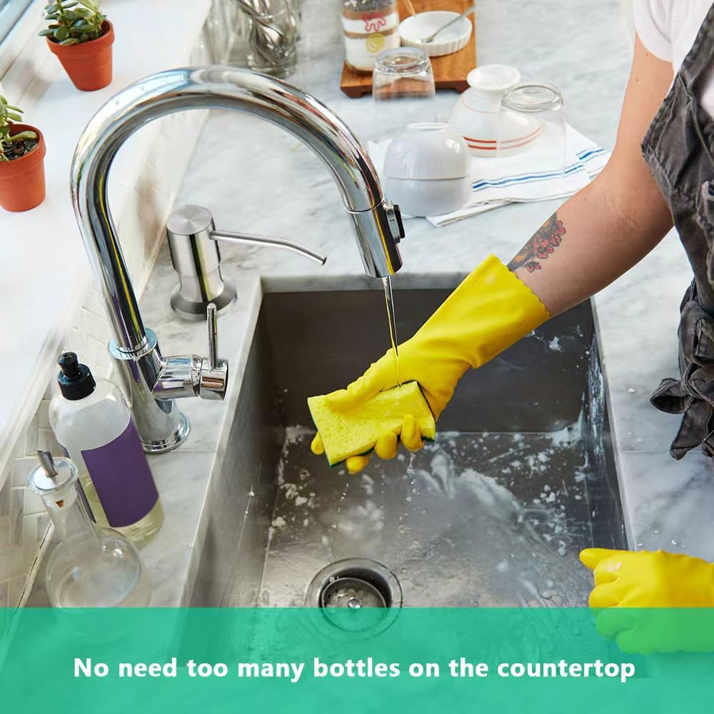 Soap Dispenser for Kitchen Sink, Built in Sink Soap Dispenser (Brushed Nickel), Countertop Soap Dispenser Pump with 47" Extension Tube kit, No Need to Fill Little Bottle Again (Longer Thread Shaft)