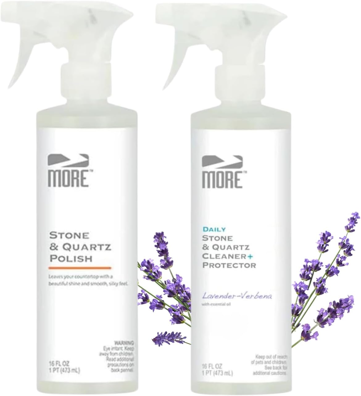 MORE - Twin Pack - Includes Stone & Quartz Cleaner + Polish - Granite, Quartz & Marble Cleaner & Polish - For Kitchen & Bathroom Countertops - Pack of 2 16oz Sprays - Lavender Verbena