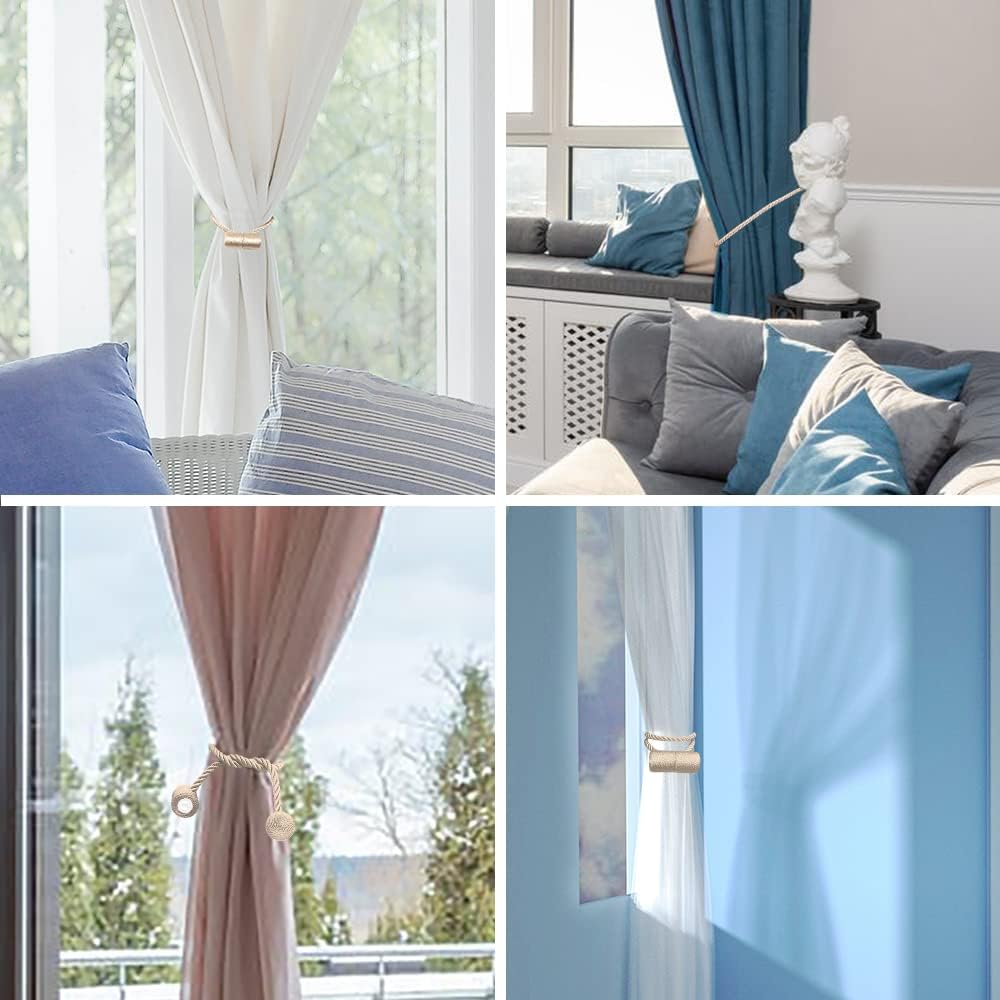 18 Inch Strong Magnetic Curtain Tiebacks, Curtain Holdbacks Modern Upgrade Strong 2021 New Twisted Style Decorative Drapery Rope Tie Backs(2 Pack Beige)