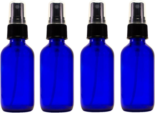 2oz Cobalt Atomizer Bottles (4 Pack) Fine Sprayer Atomizer Glass Essential Oil Bottle