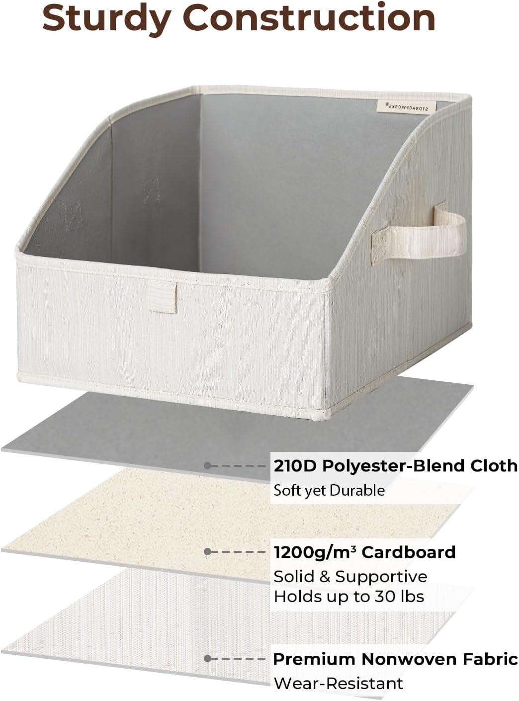 StorageWorks Closet Storage Bins, Trapezoid Organizer Box for Shelves, Fabric Clothes Bin, Foldable Organizing Baskets with Handles, Small, 3-Pack, Mixing of Beige, White & Ivory