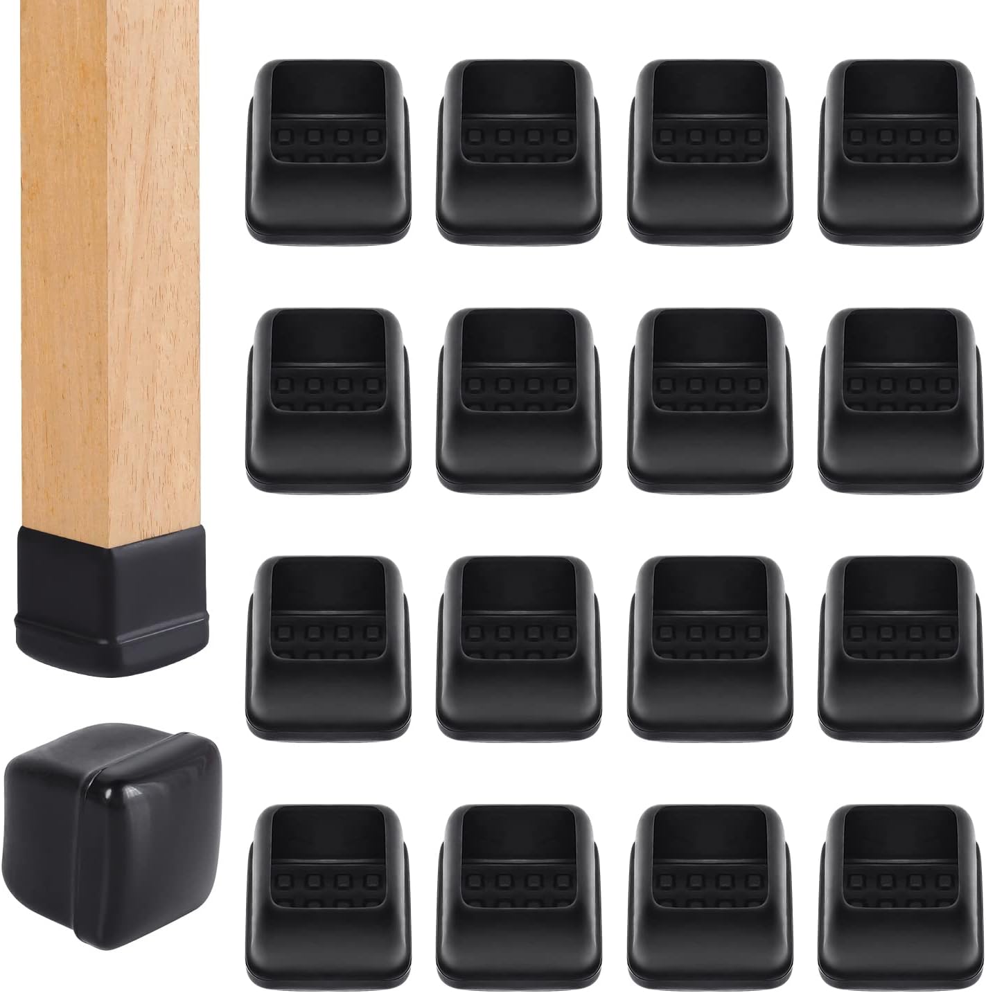 Ezprotekt 24 Pcs Chair Leg Sliders for Carpet, Square Black Chair Glides Teflon Furniture Pads, Bar Stool Leg Protectors Caps for Rug - for Dining Table, Couch, Patio Legs (M Fit: 0.75" - 1")