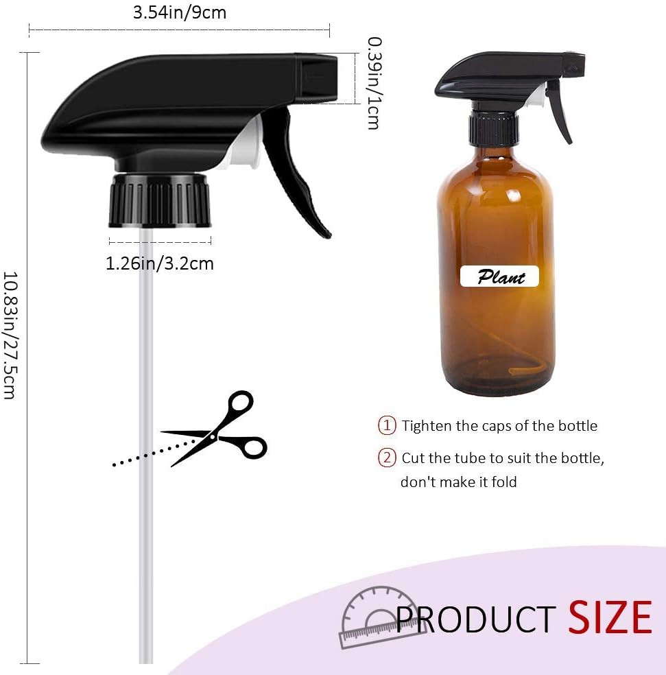 AMORIX 50PCS Spray Bottle Tops Black Trigger Sprayer Heavy Duty Replacement Nozzle with Mist Spray & Stream Sprayer, Fits Standard 28/400 Neck Bottles + Tag Label Stickers