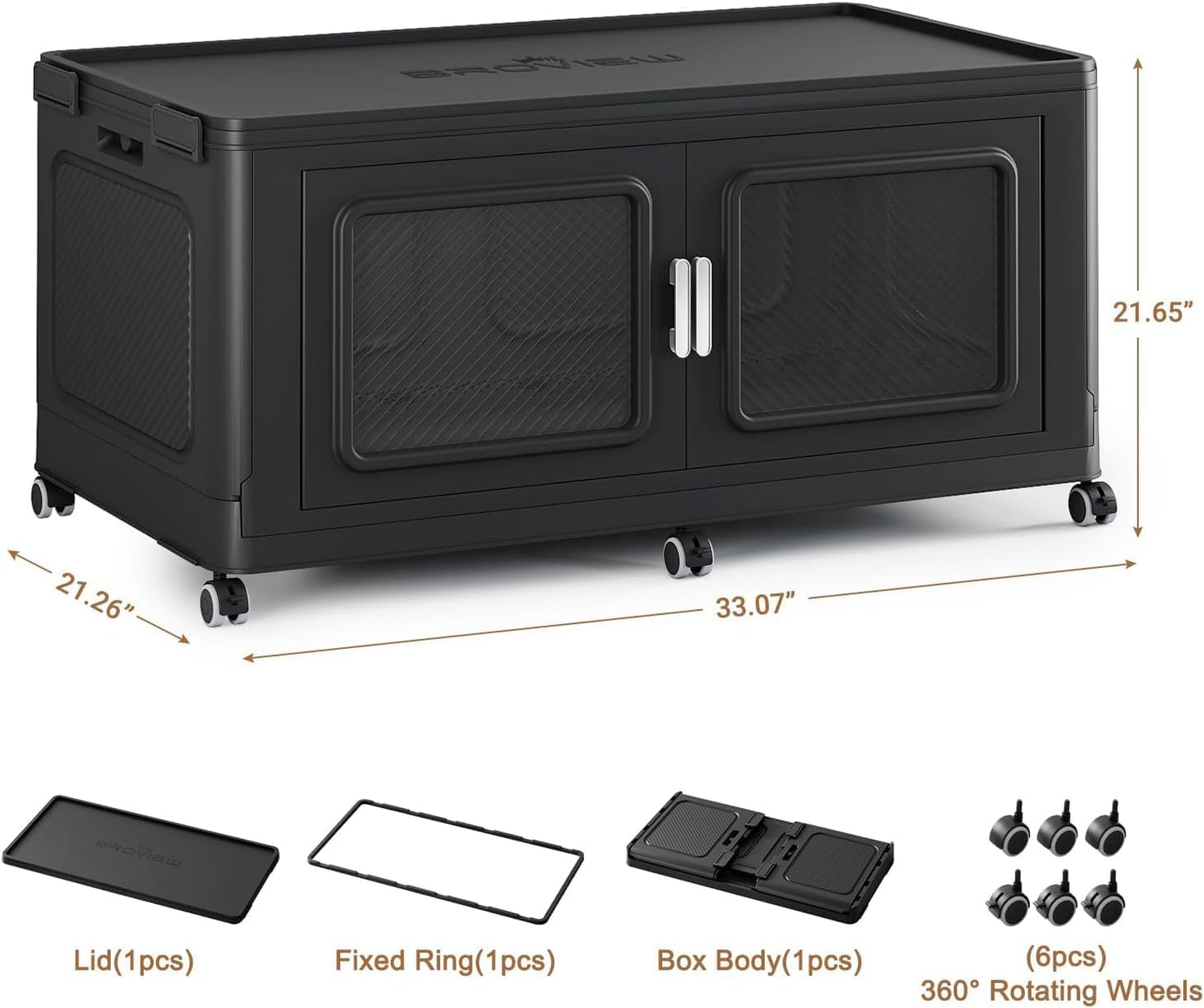 BROVIEW 220 Qt Stackable Storage Bin with Lids, 55Gal Extra Large Collapsible Storage Boxes, Folding Plastic Drawer, Heavy-Duty Store Cabinet, Closet Organizer for Home Kitchen, 1 Pack Black