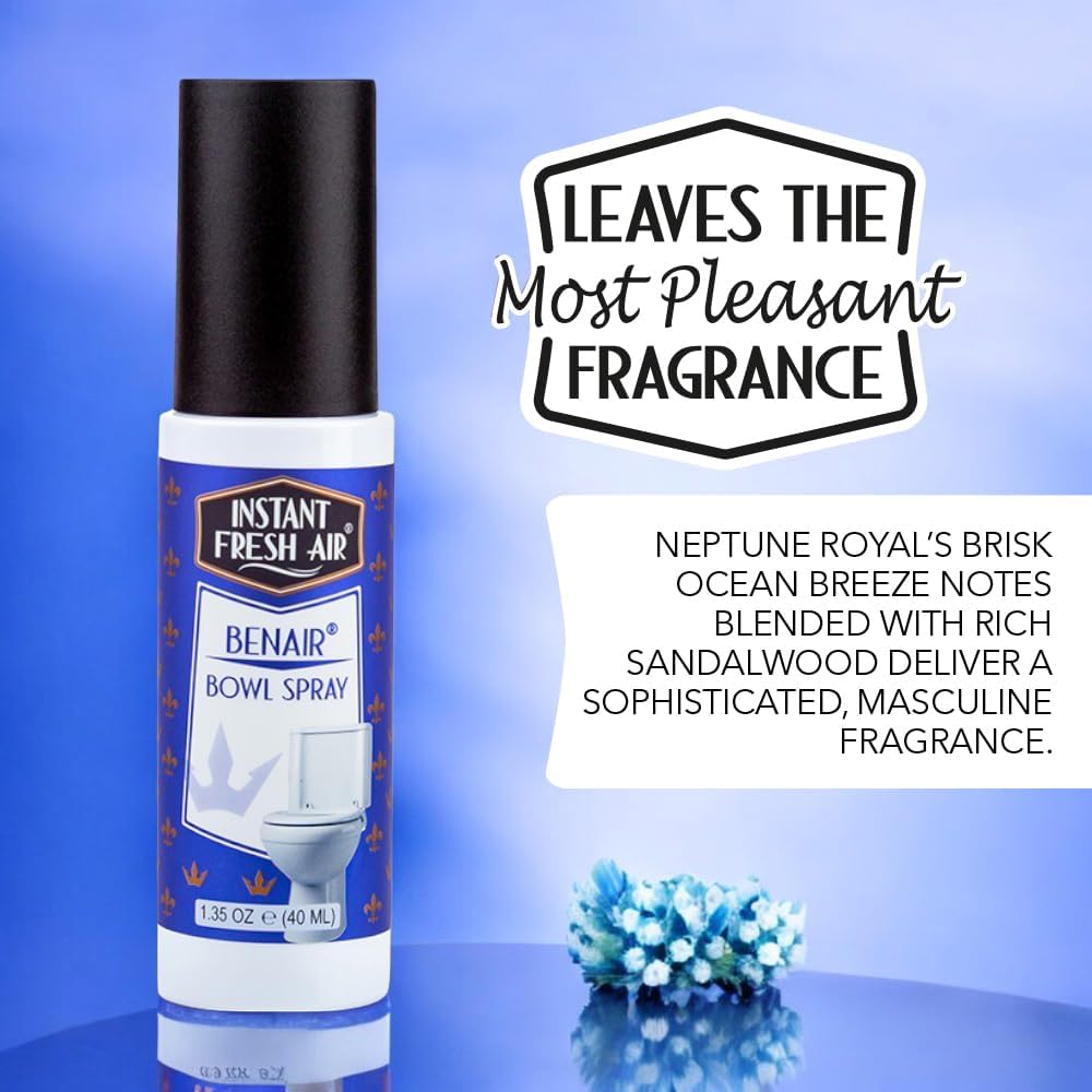 2-Pack: Superior Toilet Spray for Men with Instant Odor Elimination, Neptune Royal Fragrance, Odor Eliminator Bathroom Spray, Travel Size, Long-Lasting, Eco-Friendly, 1.35 Oz. - INSTANT FRESH AIR