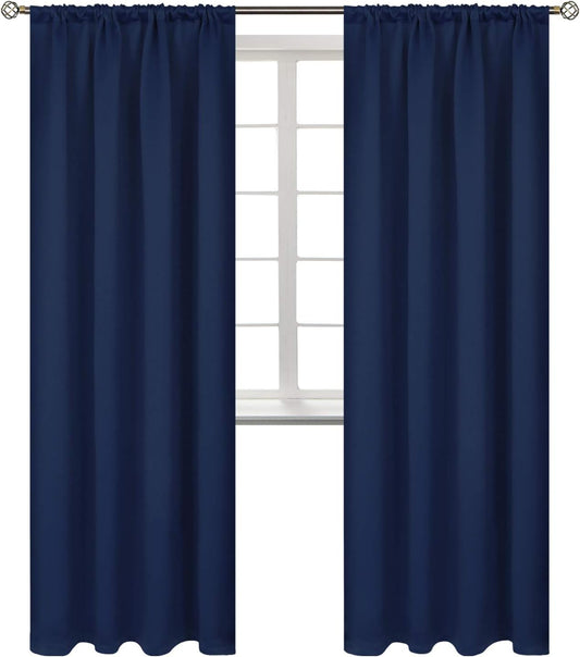 BGment Rod Pocket Blackout Curtains for Bedroom 84 Inches Length - Thermal Insulated Room Darkening Curtain for Living Room, 42 x 84 Inch, 2 Panels, Navy Blue