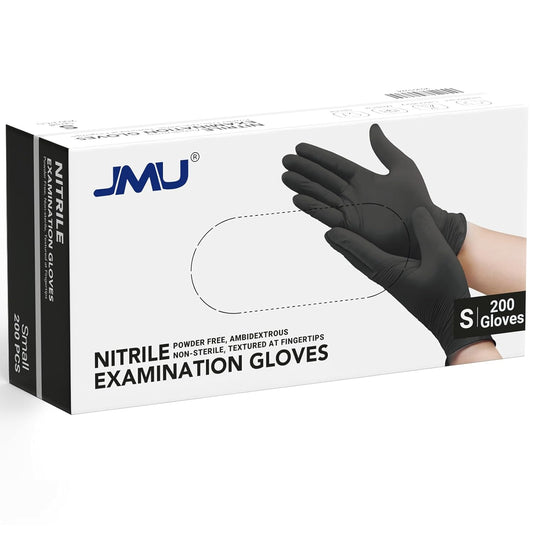 JMU Black Nitrile Gloves Small, 200 Count, Disposable Gloves Latex Free Powder Free, 3.5Mil Nitrile Medical Exam Gloves