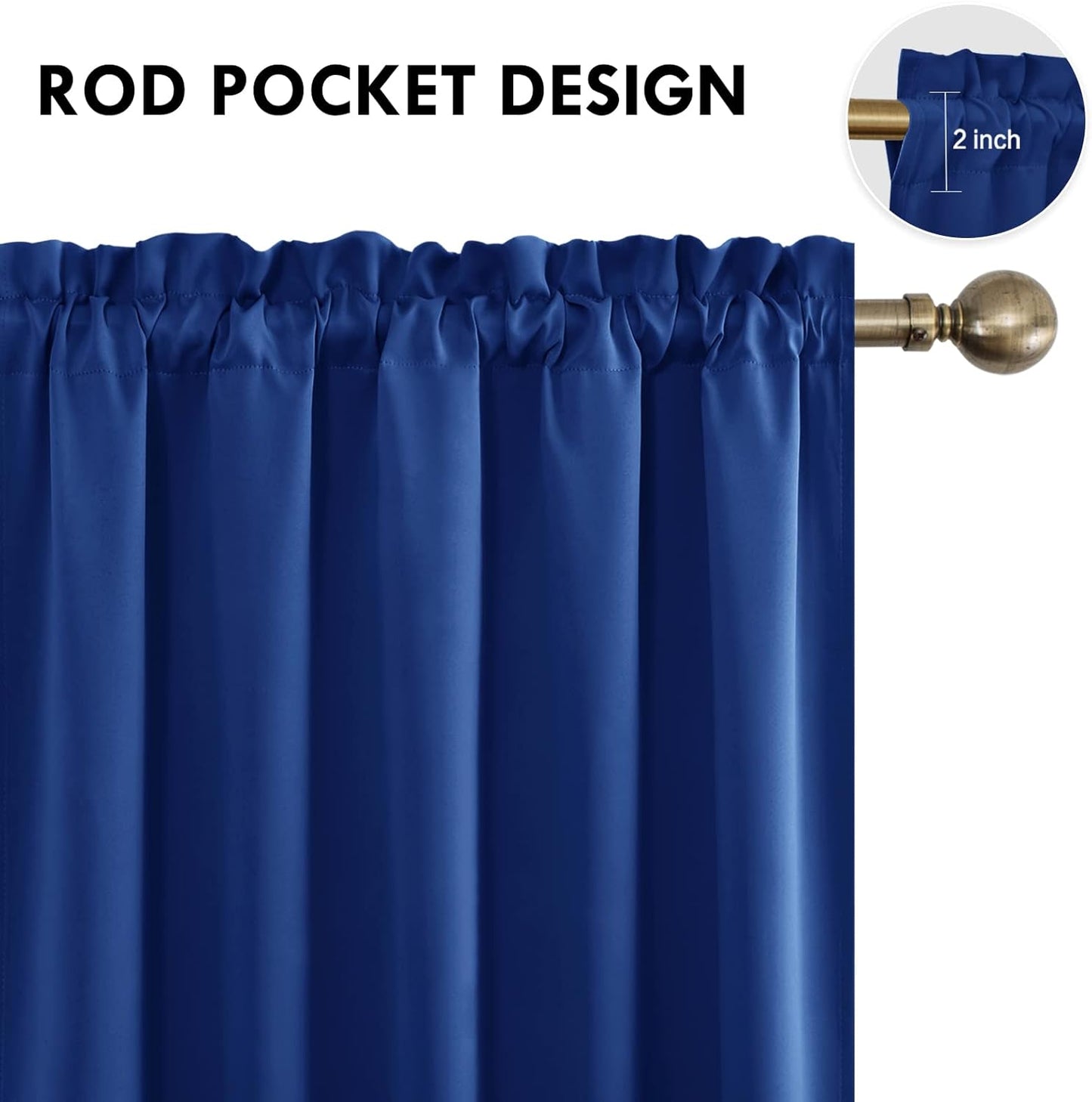 DWCN Blackout Curtains for Bedroom – Rod Pocket Thermal Insulated Noise Reducing Noise Reducing Drapes for Living Room, W 60 x L 63 Inch, 2 Panels, Classic Blue
