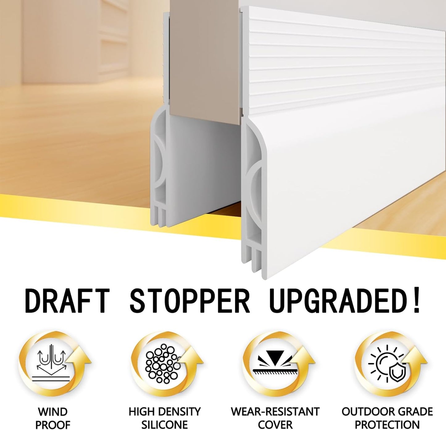 Door Draft Stopper,Door Sweep for Bottom of Door,Weather Stripping Door Seal Draft Guard Blocker Noise Cold Air Insulation Soundproofing for Exterior Interior Home Improvement(White, 78")