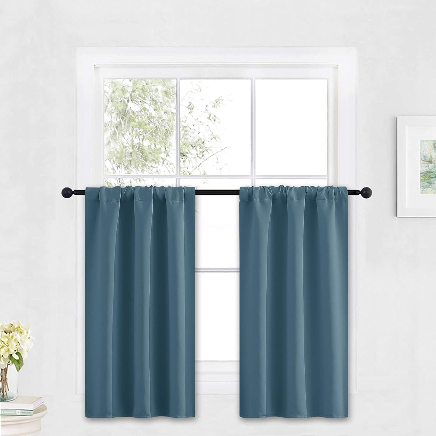 RYB HOME Small Curtains Blackout - Privacy Energy Efficiency Mini Curtains for Kids Bedroom RV Camper Windows Trailer Bathroom Kitchen Cabinet Door Window, W 29 x L 36, Slate Blue, 2 Panels