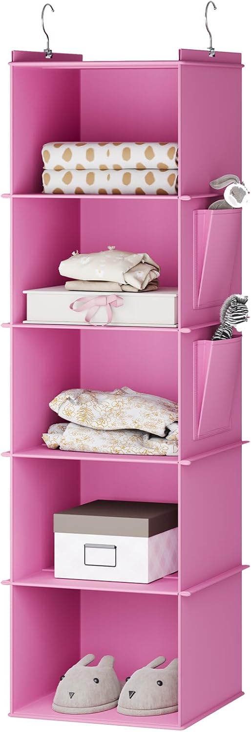 YOUDENOVA Hanging Closet Organizer, 5-Shelf Closet Hanging Storage Shelves, Light Pink