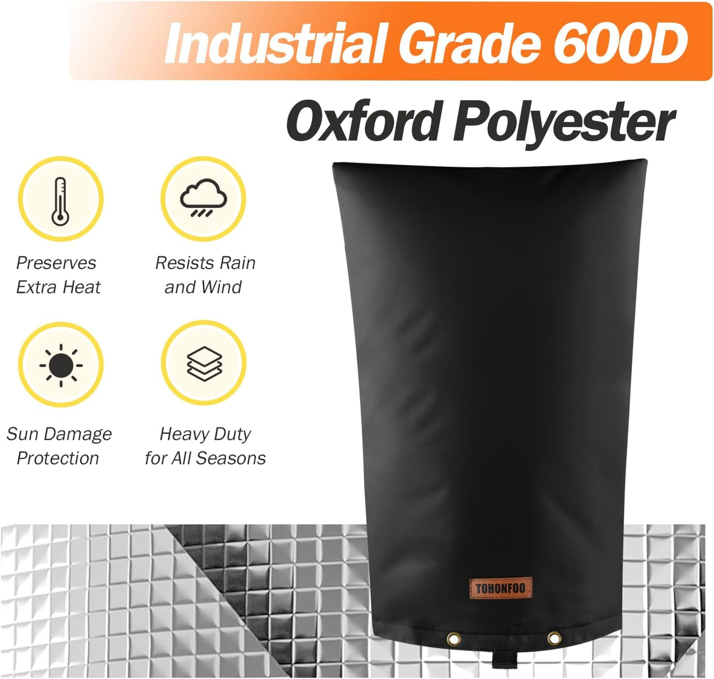 Backflow Preventer Pipe Insulation Cover (5°F) - Irrigation Sprinkler Valve Insulated Pouch - Water Well Pump Cover - Sturdy 5 Layers for Winter Freeze Protection, 16" W x 34" H, Black