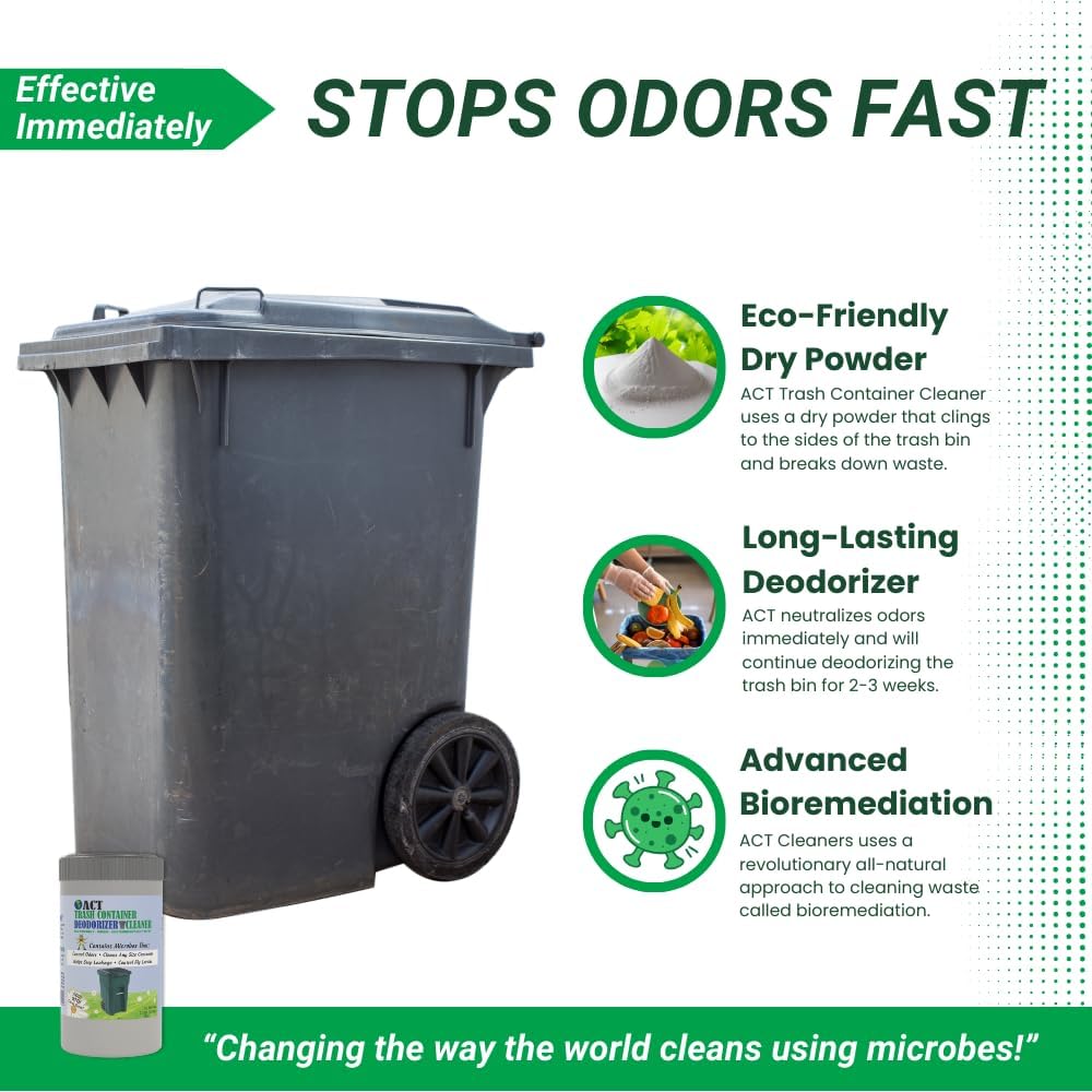 ACT Trash Deodorizer and Cleaner | Eliminates Odors Controls Garbage Sludge | for Garage and Outdoor Bins | Dry Powder Eco-Friendly 2.5lb