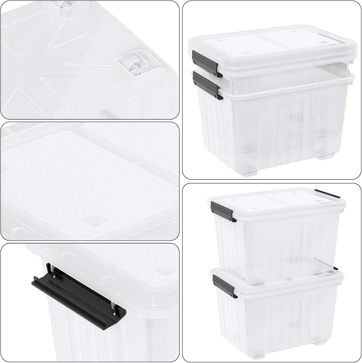 Kiddream 50 Quarts Clear Plastic Latching Boxes with Wheels, Large Storage Bins with Lids Set of 4