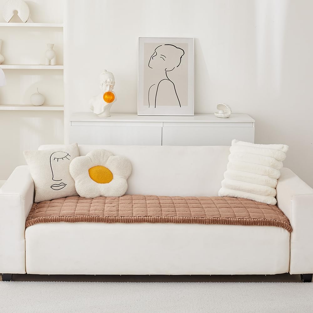 Couch Cover for Dogs Washable, Fuzzy Pet Couch Covers for 3 Cushion Sofa Pet Friendly, Non Slip Sofa Cover (Dark Brown, 27.6" x 59"/70 x 150cm)