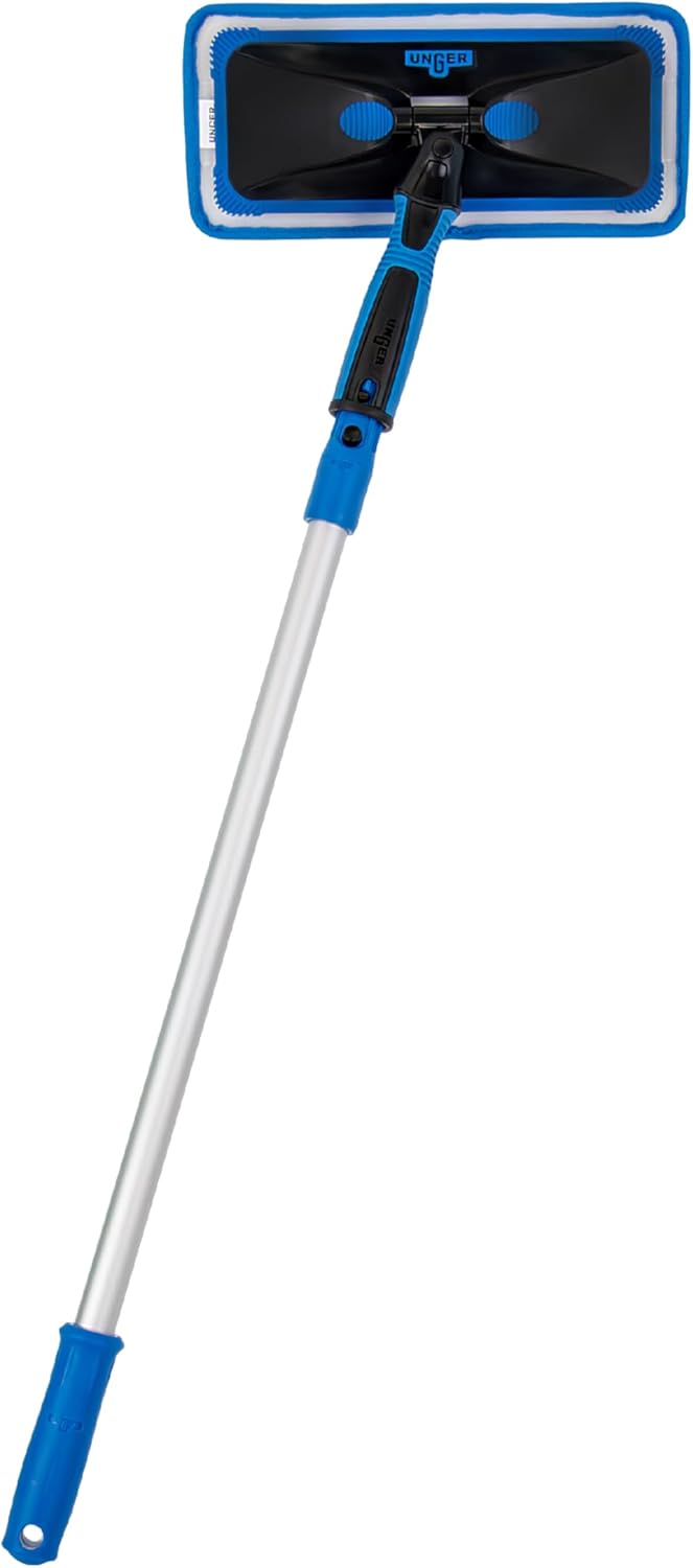 Unger Professional ProClean Indoor Window Cleaning Kit with 2’ Pole, Washing Tool with Swivel Head for Tight Corners and Edges, Streak-Free Results on Glass and Mirrors, Reusable Microfiber Pads