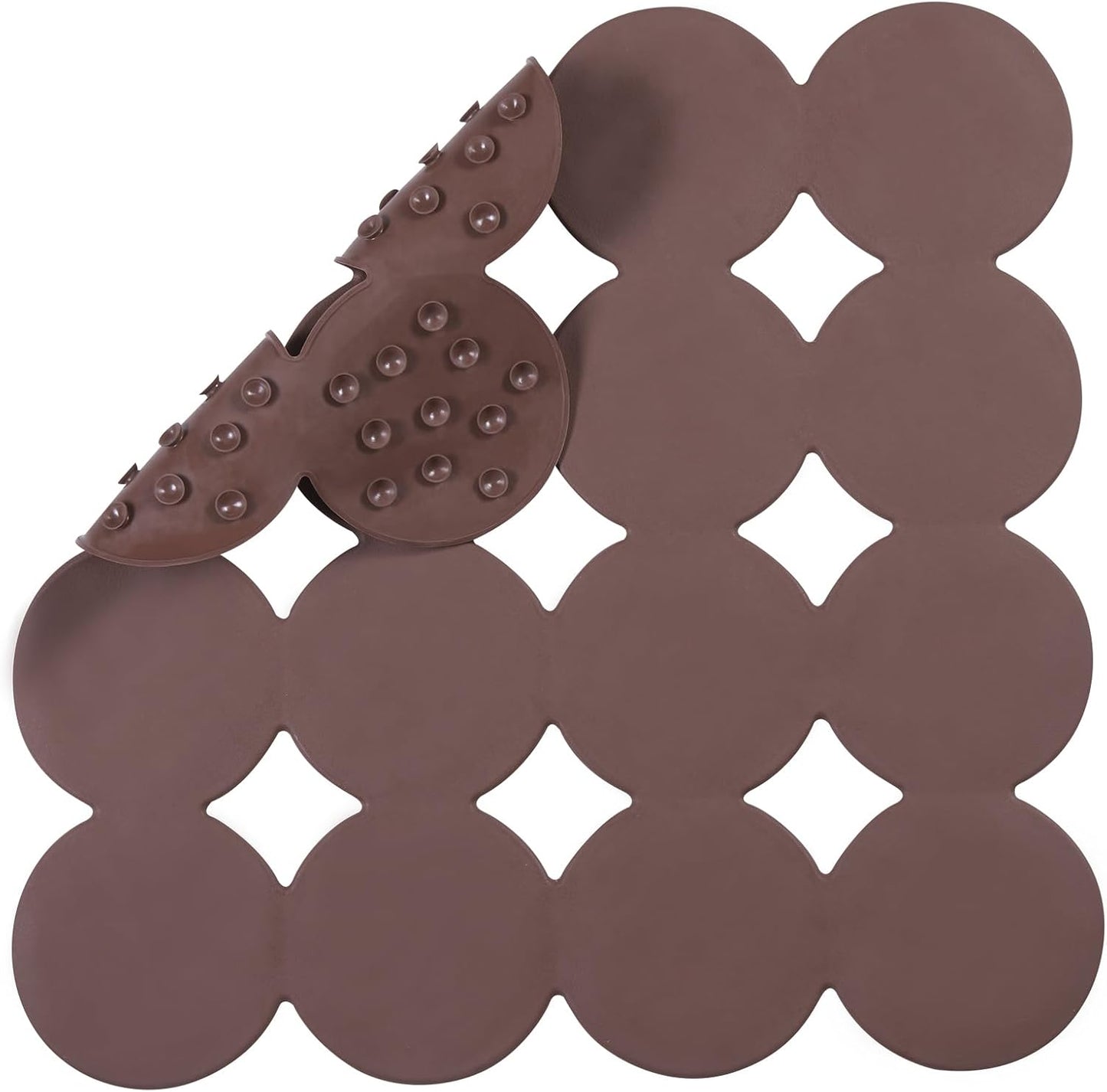 Square Shower Mat Nonslip - Rubber Bathtub Mat with Suction Cups for Inside Shower Bathroom Floor (Coffe, 21X21)