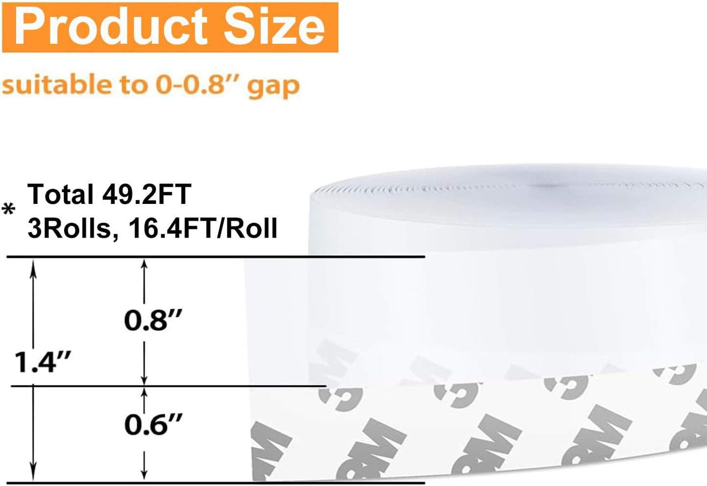 49.2 Ft Door Weather Stripping Door Seal Strip Tape,Silicone Door Draft Stopper,Self Adhesive Shower Door Bottom Seal, Door Insulation Strip for Door Frame Windows and Glass Gaps (Transparent, 35mm)