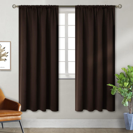 BGment Rod Pocket Blackout Curtains for Bedroom - Thermal Insulated Room Darkening Curtain for Living Room, 42 x 72 Inch, 2 Panels, Brown