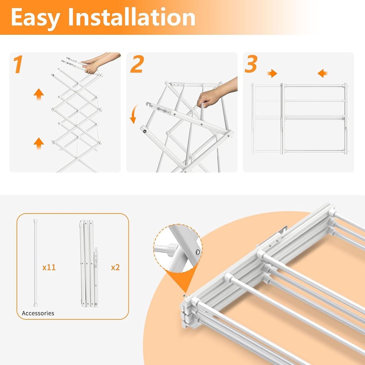 3 Tier Clothes Drying Rack, Foldable Drying Rack Clothing,Indoor & Outdoor Laundry Rack for Drying Clothes,Space-Saving Design, Metal Dry Rack，Pure White