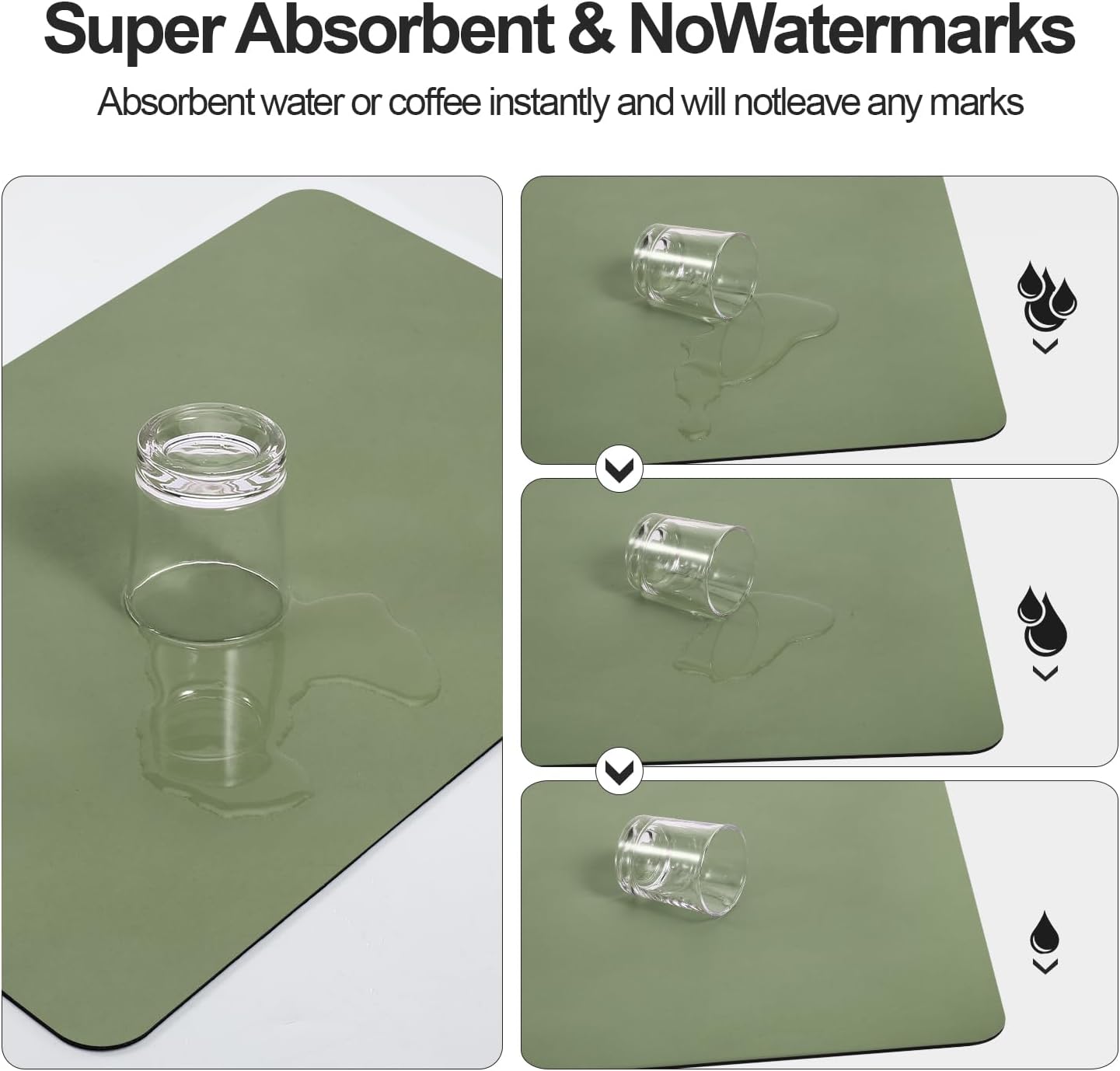 Dish Drying Mat for Kitchen Counter | Coffee Bar Mat for Countertops | Heat Resistant Drainer Mat with Non-slip Rubber Backed | Hide Stain Kitchen Absorbent Draining Mat | Green 16"x24"