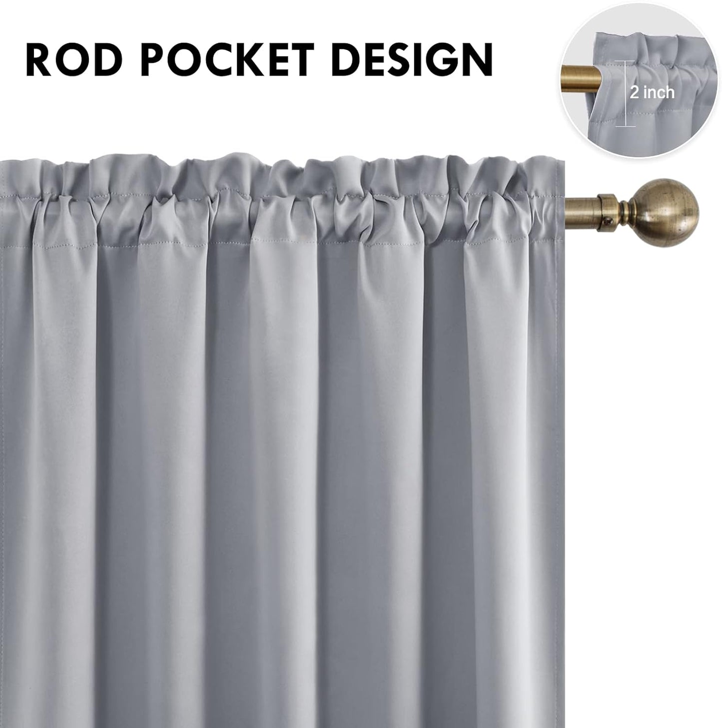 DWCN Silver Grey Blackout Curtains for Bedroom, Thermal Insulated Energy Saving Room Darkening Curtains for Living Room (W60 x L84 inch, Set of 2 Panels, Top of Rod Pocket)