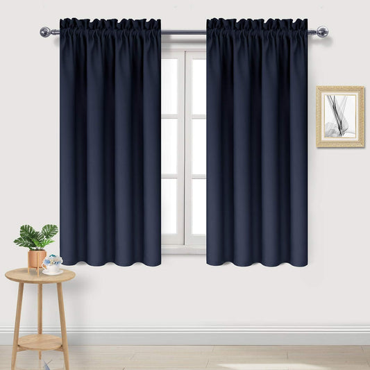 DWCN Navy Room Darkening Blackout Curtains - Thermal Insulated Privacy Energy Saving Window Curtain Drapes 42 x 45 inch Length, Set of 2 Bedroom Living Room Curtains