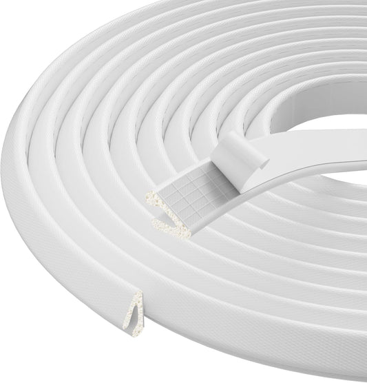 V Shape Foam Weather Stripping Door Frame Seal Strip 19.7FT White, Draft Stopper, Insulation Winter, Weatherstripping, Gap Sealing, Soundproofing, Self-Adhesive Used for Exterior Front Door Side