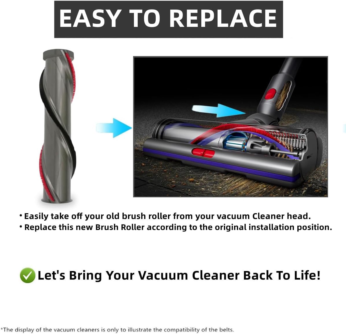 Replacement Brush Roller for Dyson V15 Detect SV22 SV47 Series Vacuum Digital Motorbar Cleaner Head, Torque Brush Bar Assembly Replace Parts 971655-01