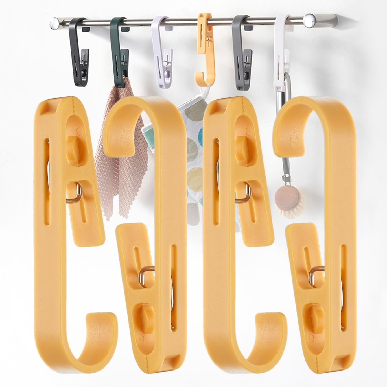 iBetterLife 4Pcs Laundry Hooks Clips Hanger - Laundry Clips with Hooks Heavy Duty Closet Organizer Clothes Pins Hanging Towel Clamps for Socks, Boot, Bras for Bathroom Wardrobe Kitchen