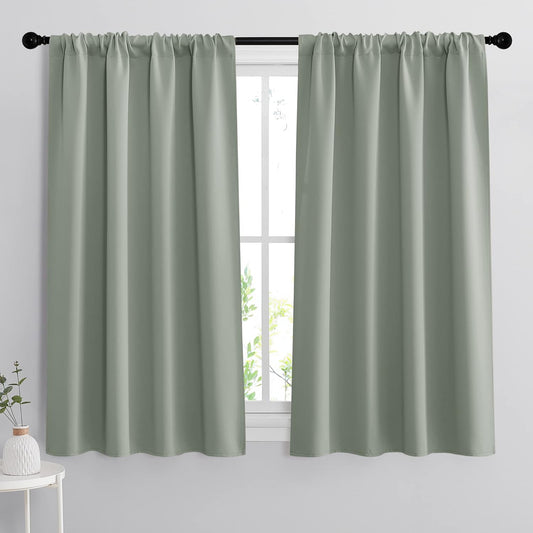 RYB HOME Dorm Curtains Room Darkening, 45 inch Length Privacy Window Treatment Thermal Insulated Covers for Shortage Room Studio Nursery, W42 x L45 inch, 2 Panels, Grayish Green