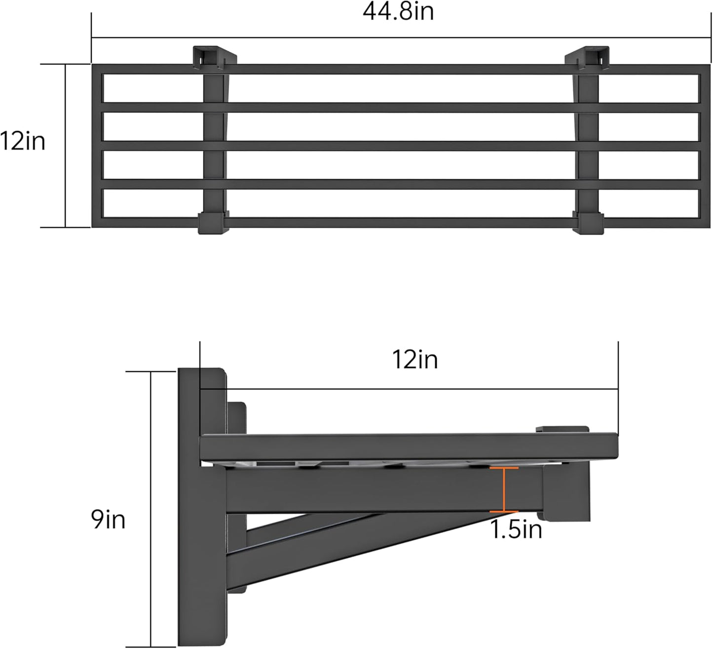 1-Pack Garage Wall Shelving,Heavy Duty Garage Storage Shelves, Wall Mounted Storage Shelving with 6 Hooks, 250LB Capacity, Black