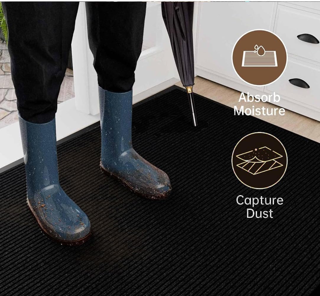 SRDDQLC Door Floor Mat Commercial Grade Large Size Heavy Duty Tough Entry Collection Slip Skid Entrance Mat with Rubber Backing Low Profile and Easy to Clean Indoor Outdoor Rug,3x4FT,Black