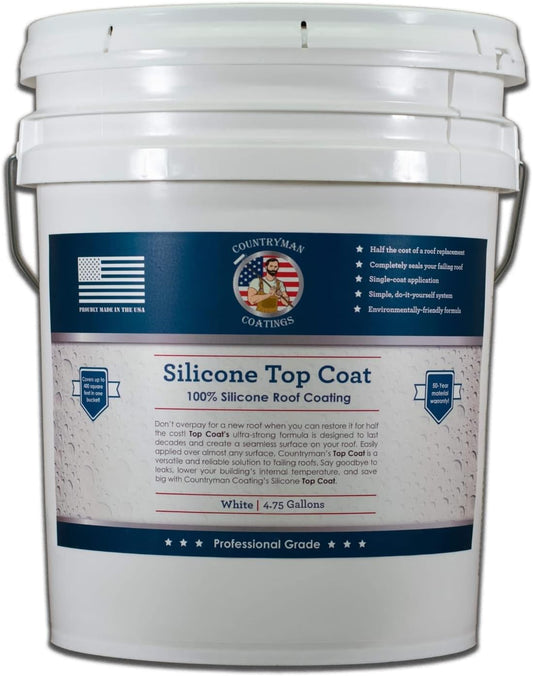 Countryman Coatings 100% Silicone Roof Coating - Restore Your Roof in a Day - Seal Leaks, Cracks, Seams, Penetrations - Adheres to All Surfaces (4.75 Gallon, White)