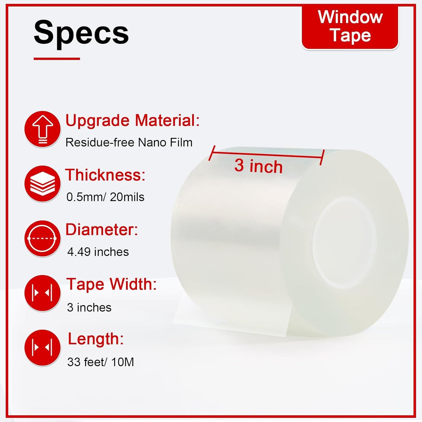 Transparent Window Weather Sealing Tape 3 Inch x 33 FT Weather Stripping Residue-Free Clear Window Insulation Caulk Tape for Shower Glass Gaps and Clear Doors Windows Windproof