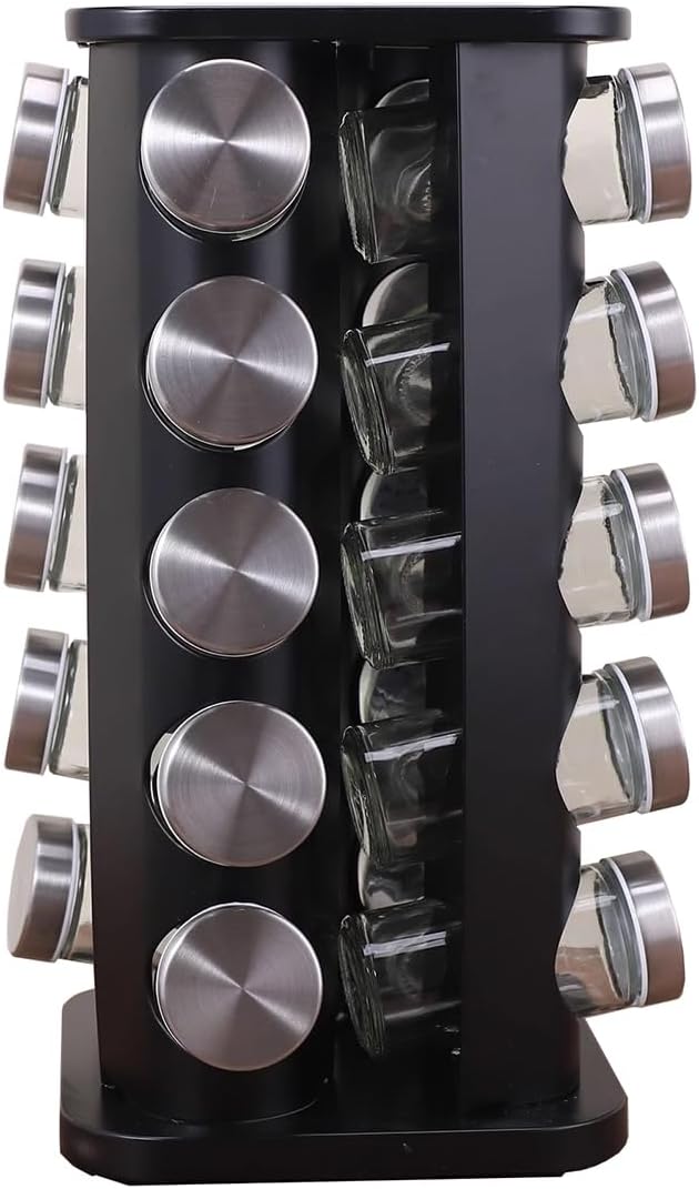 Spice Rack, Spice Rack Organizers for Countertop, Rotating Countertop Spice Rack, Revolving Spice Rack for Kitchen, Kitchen Gadgets, Organizer Rack with Spice Jars (Black, SquareHead_20Jars)
