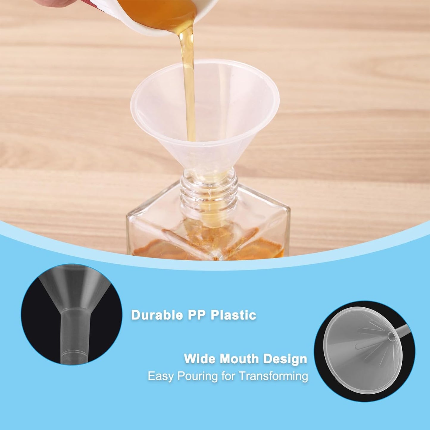 PATIKIL 3 Inch Clear Plastic Funnel, 8 Pcs Wide Mouth Multipurpose Transfer Funnel with Long Spout for Filling Water Bottle Liquid Lab Spices Powder Oil