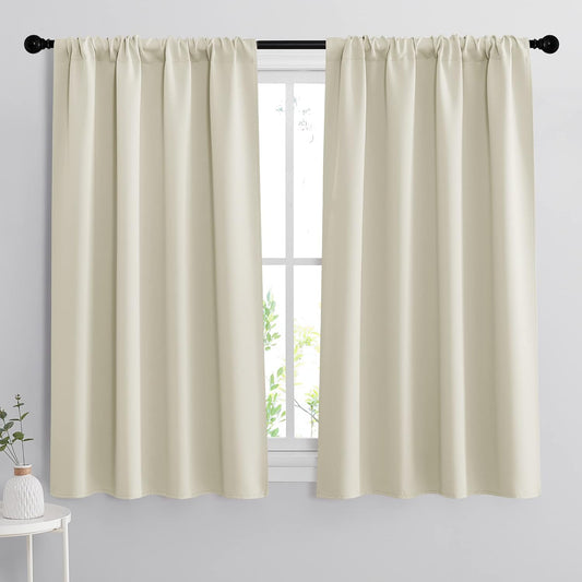 RYB HOME Blackout Curtains for Bedroom - Small Window Treatment Panels Full Privacy Thermal Insultaed Solar Drapes for Bathroom Dining Basement, Wide 42 x Long 45, Beige, 2 Pcs