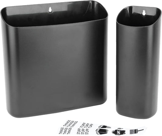 JS Jackson Supplies Black Lint Bin with Magnetic Back (Set of 2), Large and Small Space Saving Trash Bins and Organizers for Laundry Room and Kitchen, Wall Mountable