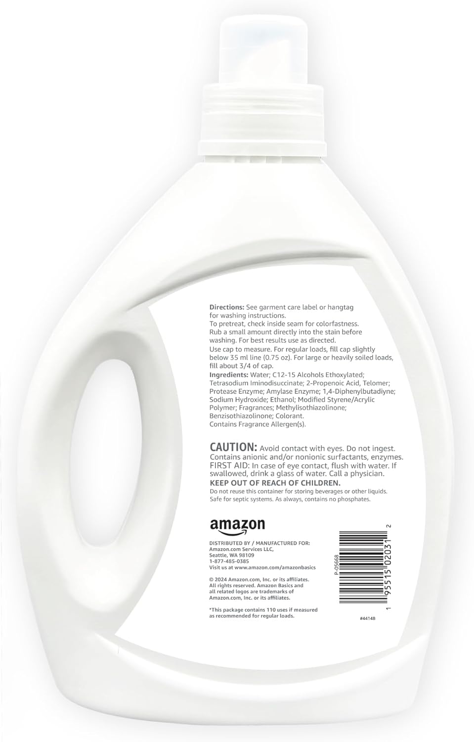 Amazon Basics Concentrated Liquid Laundry Detergent, Clean Linen, 110 loads, 82.5 Fl Oz (Previously Solimo)