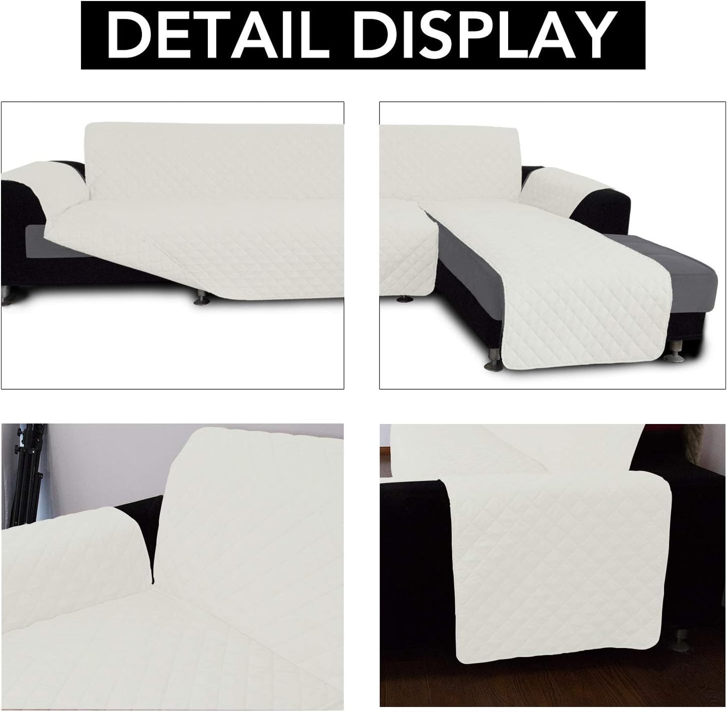 Easy-Going Sofa Slipcover L Shape Sofa Cover Sectional Couch Cover Chaise Lounge Slip Cover Reversible Sofa Cover Furniture Protector Cover for Pets Kids Children Dog Cat (X-Large,Ivory/Ivory)
