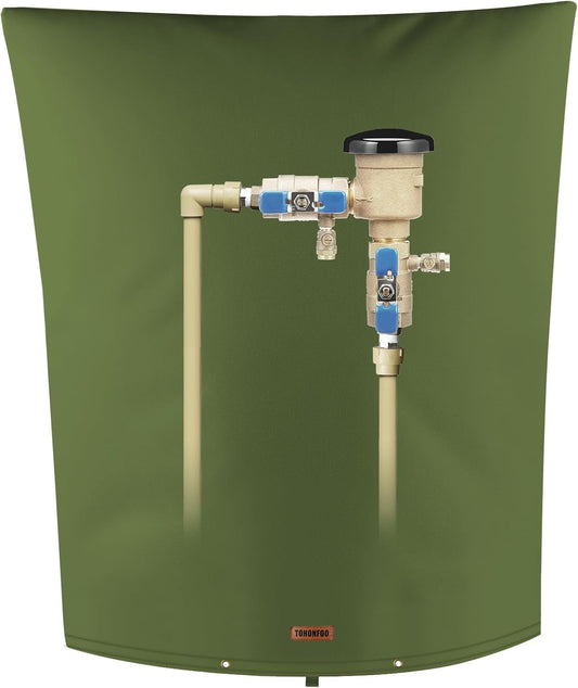 TOHONFOO Backflow Preventer Pipe Insulation Cover (5°F) - Irrigation Sprinkler Valve Insulated Pouch - Water Well Pump Cover - Sturdy 5 Layers for Winter Freeze Protection, 28" W x 36" H, Green