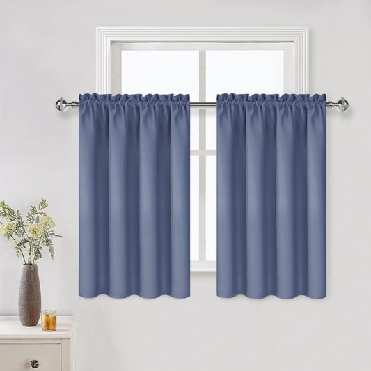 DWCN Blackout Curtains for Living Room Thermal Insulated, Energy Saving & Noise Reducing Bedroom Curtains, Dusty Blue, W 52x L 36 Inch, Set of 2 Rod Pocket Curtain Panels