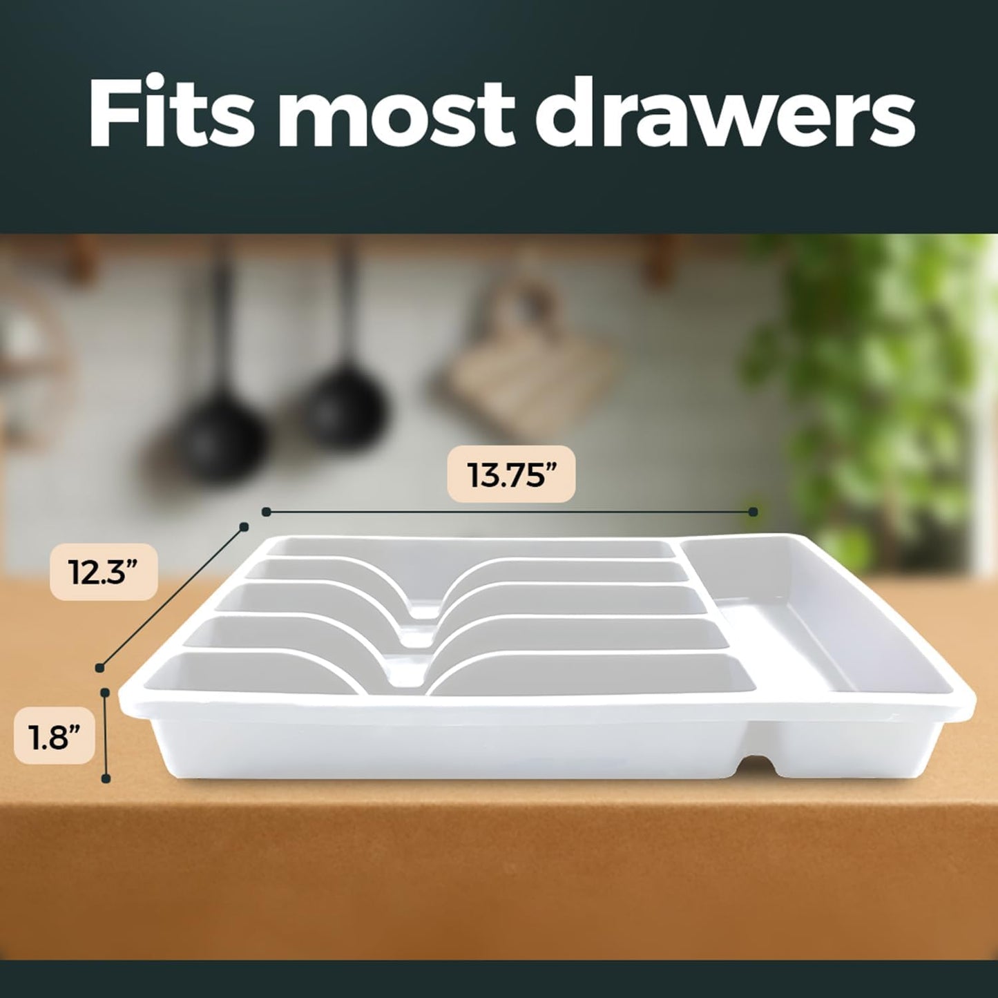 Silicone Silverware Drawer Organizer – Non-Slip Utensil Holder for Kitchen Drawers | Cutlery Tray for Forks, Knives, Spoons & More | Durable, BPA-Free, Easy to Clean – White