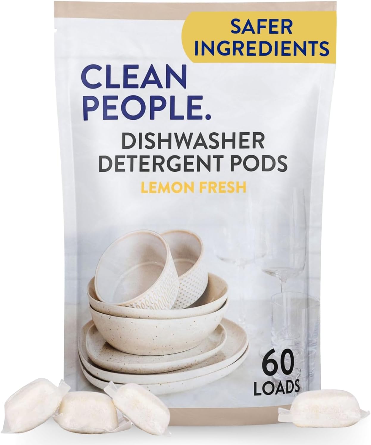 The Clean People Dishwasher Pods - Cuts Grease & Rinses Sparkling Clean - Residue-Free - Phosphate Free Dishwashing Pods (60 Count, Lemon Verbena)
