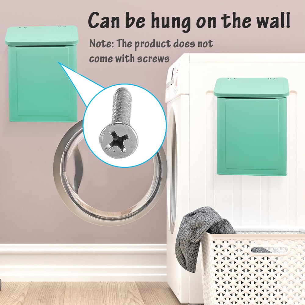 Picowe Magnetic Laundry Storage, Large Metal Lint Holder Bin with Lid for Laundry Room, Space-Saving Trash Container Hanging on Dryer, Washer or Wall Mount Trash Bin (Green)