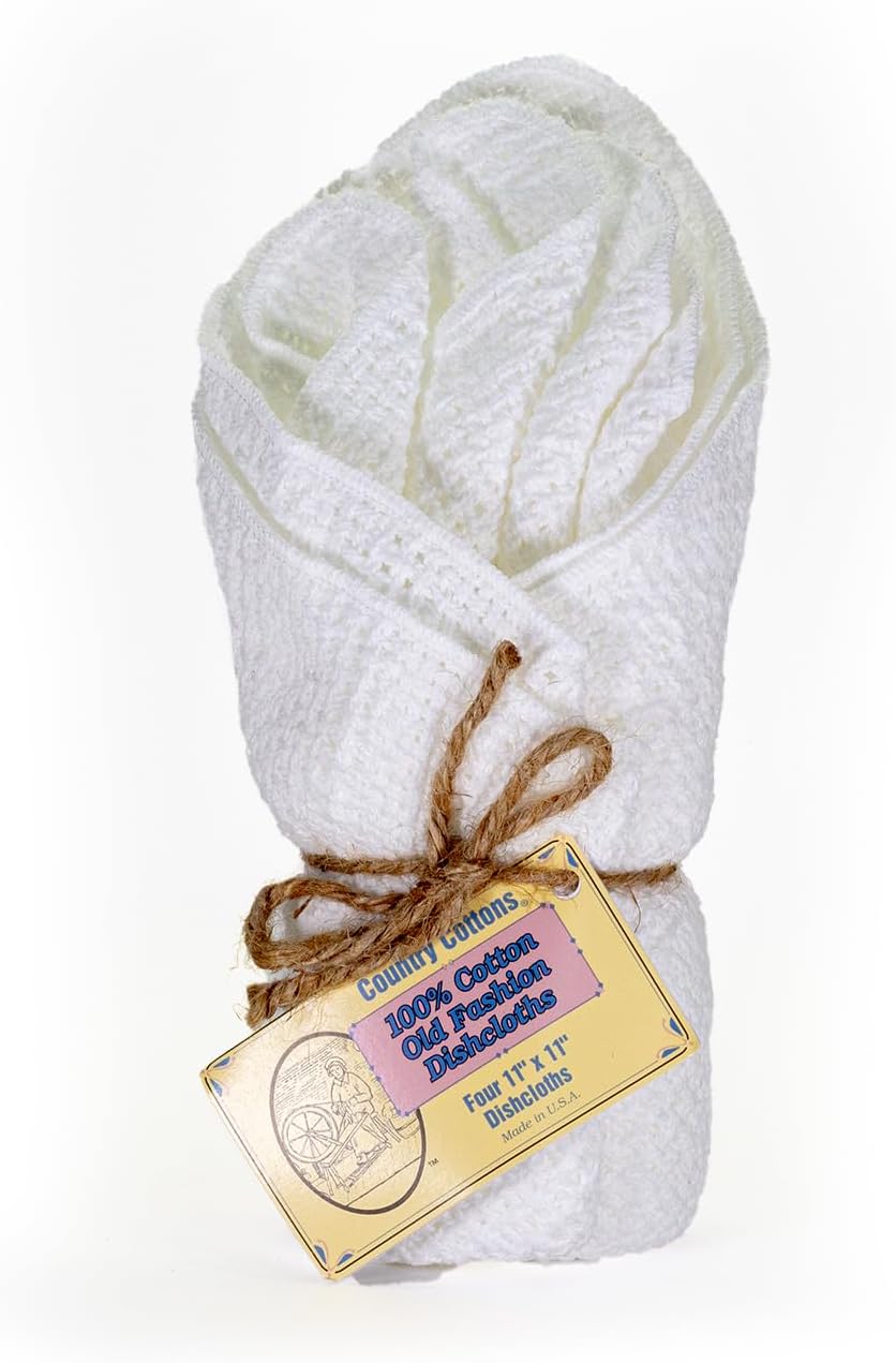 Old Fashion 100% Cotton Dishcloths - Set of 4 Mixed Colors - 4 White -11" x 11"