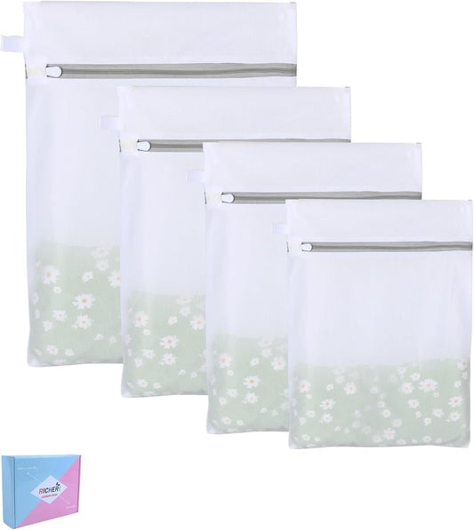 Mesh Laundry Bags, Mesh Wash Bags Durable Mesh Structure with Strong Zipper, Suitable for Underwear, Delicate Clothes, Pants, Shoes (Small Fine Mesh, XS+S+M+L(10*12in+12*16in+16*20in+20*24in)