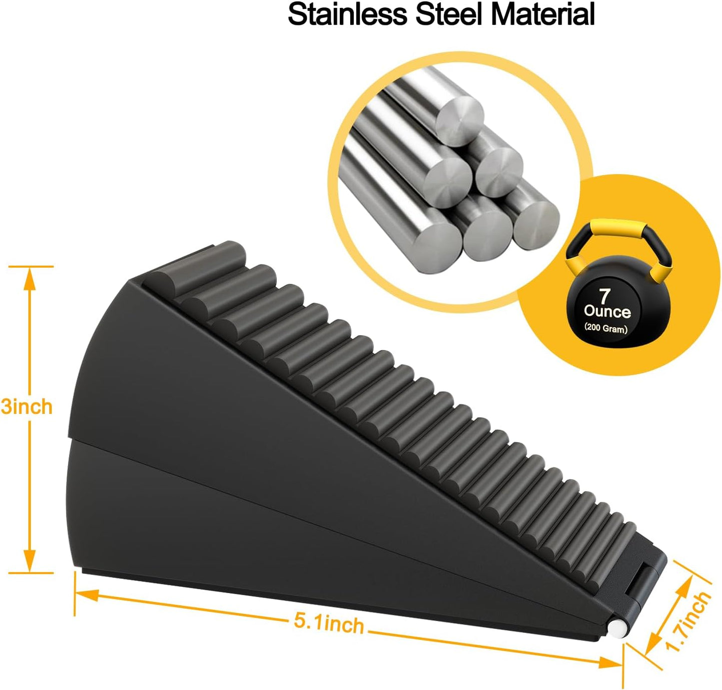 4 Pack Adjustable Spring Door Stoppers Heavy Duty, 3 Inches High Tall Large Metal Door Wedge Stopper, Strongest Rubber Doorstop for Bottom of Doors, Stainless Steel Doorstop for Any Heavy Doors