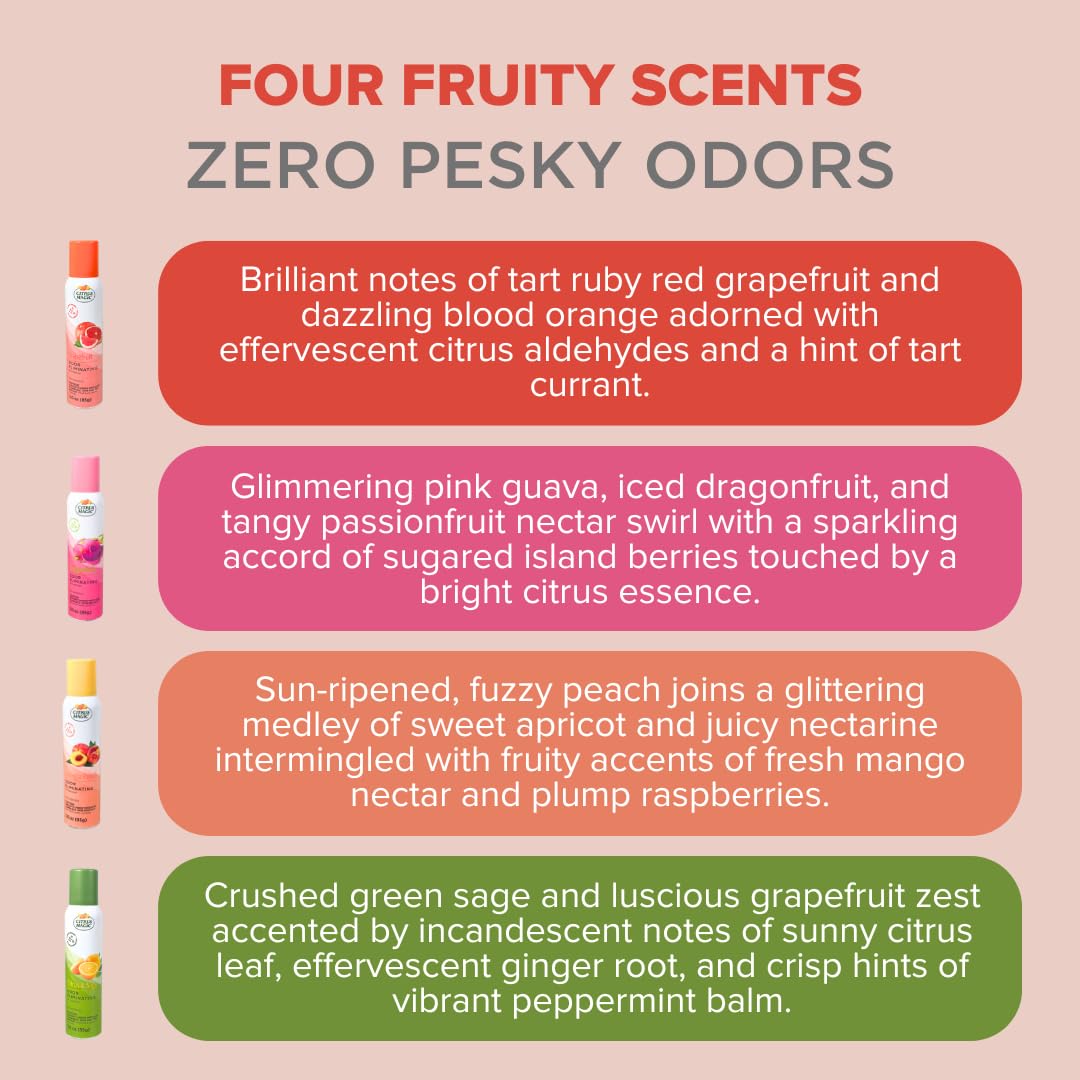 Citrus Magic Odor Eliminating Air Freshener Spray, Assorted Fragrances - Georgia Peach, Dragonfruit, Citrus and Sage, Grapefruit